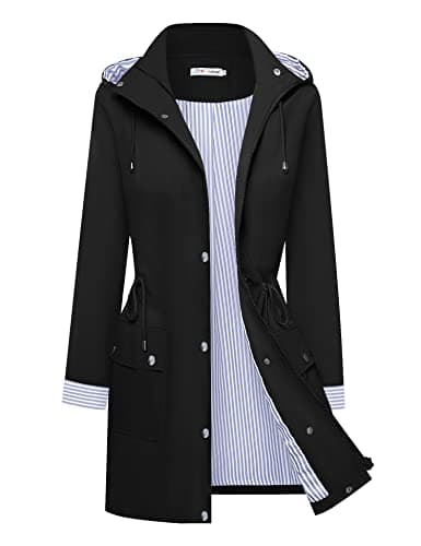 Women's Waterproof BBX Lephsnt Rain Jacket Lightweight Hooded Trench Coat