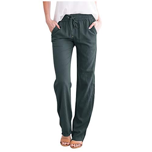 Nantdog Women's Linen High Waisted Drawstring Palazzo Pants