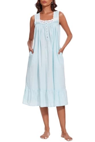 AVIIER 100% Cotton Sleeveless Nightgowns for Women with Pockets