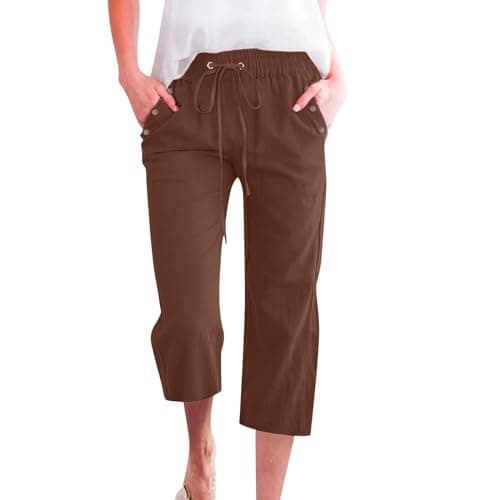 Nantdog Women's High-Waisted Drawstring Linen Capri Trousers