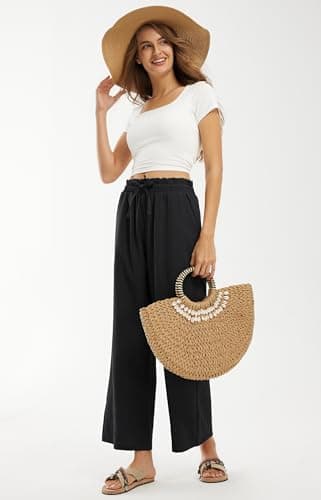 Libin Women's High Waist Wide Leg Imitation Linen Pants