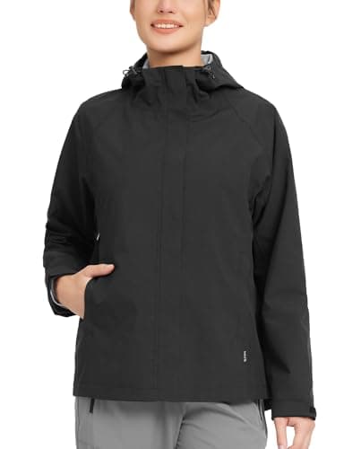 Baleaf Womens Waterproof Hooded Rain Jacket for Hiking Travel