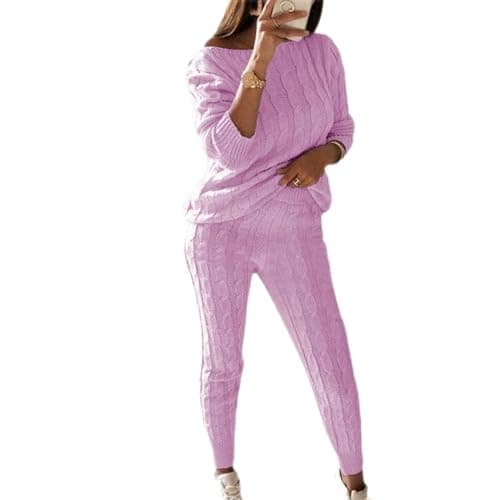 Wankang Women's Fall Cable Knit Set Plus Size Tracksuit Loungewear