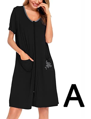 SWOMOG Women's Zip Up Lightweight Bathrobe with Pockets