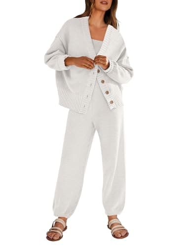 ANRABESS Women's 2-Piece Ribbed Knit Lounge Set