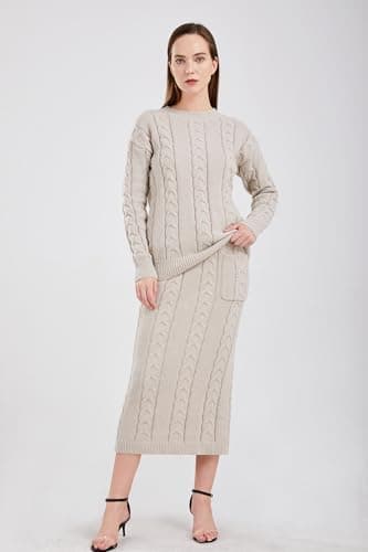 UTCOCO Women's Chunky Cable Knit Sweater & Skirt Set