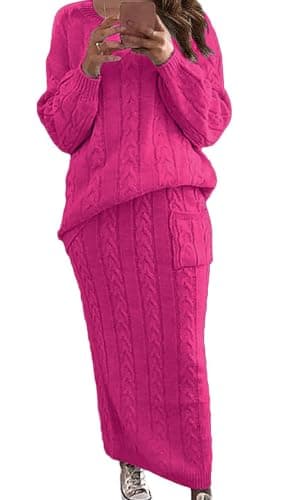 UTCOCO Women's Chunky Cable Knit Sweater & Skirt Set