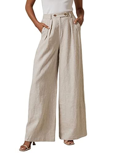 EVALESS Wide Leg Linen Palazzo Pants for Women Elastic High Waisted Flowy Summer Casual