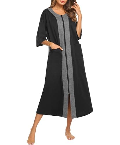 Ekouaer Women'sZipper 3/4 Sleeve Housecoat with Pockets