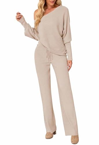 Linsery Women's High Neck Knitted Sweater Set Wide Leg Casual Sweatsuit