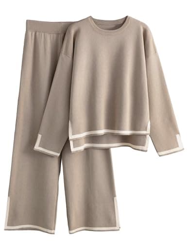 Lentta Women's 2-Piece Knit Pullover and Wide Leg Pants Lounge Set