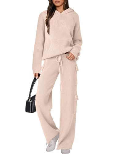 ANRABESS Women's Casual Knit Hoodie & Straight Leg Pants Fall Fashion Set