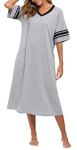 Vslarh Women's Soft V-Neck Knit Nightgown with Pockets S-XXL