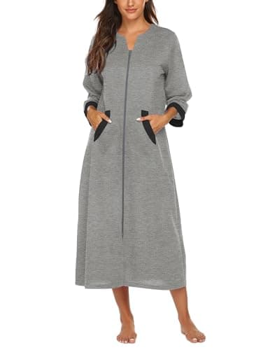 Ekouaer Women's Full Length Zipper Robe Sleepwear