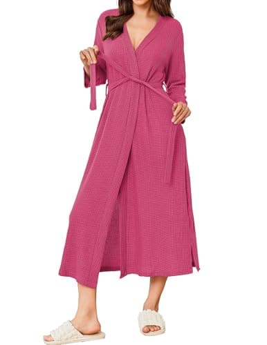 Refined title: Ekouaer Women's Waffle Knit Long Bathrobe