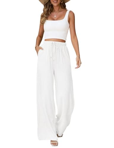 Jyanl Women's Casual Linen Wide Leg Drawstring Pants