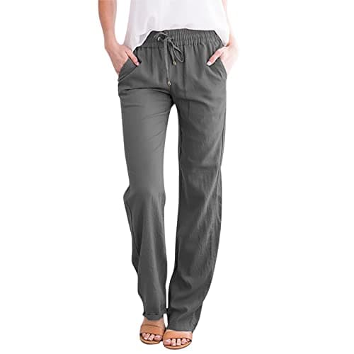 Nantdog Women's Linen High Waisted Drawstring Palazzo Pants