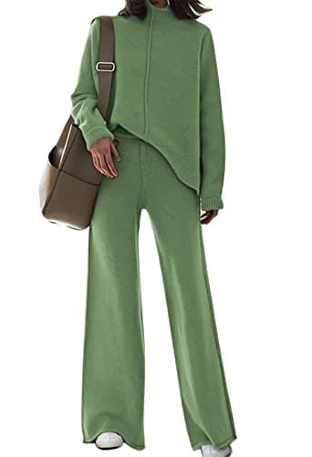 Fixmatti Women's Knit Sweatsuit with Turtleneck Top and Wide Leg Pants