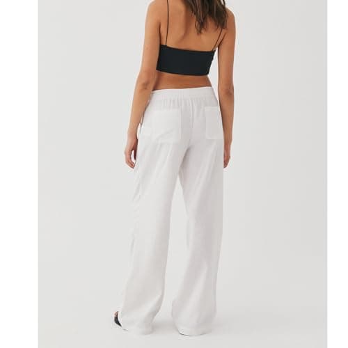 Elastic Waist Drawstring Palazzo Pants for Women AIWPSTOIN Linen Summer Beachewear