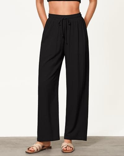 GRAPENT Wide Leg High Waisted Linen Pants for Women with Pockets