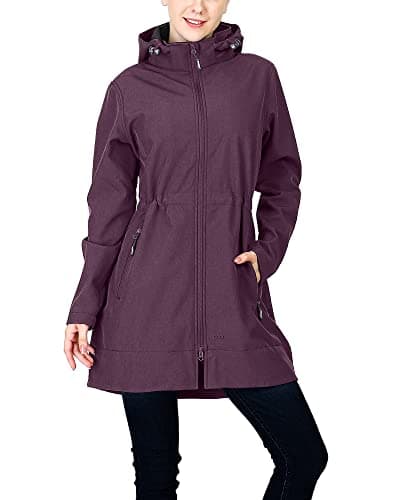 Women's 33,000ft Waterproof Softshell Long Rain Jacket With Hood Fleece Lined