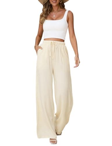 Jyanl Women's Casual Linen Wide Leg Drawstring Pants