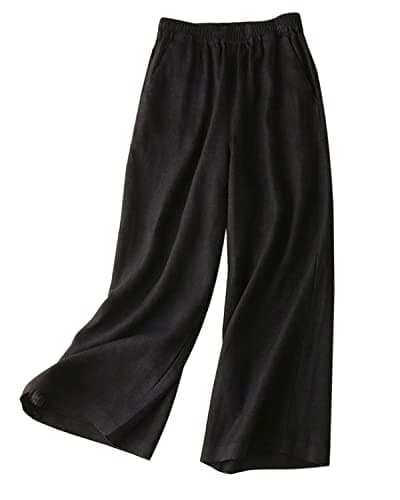 Aeneontrue Women's 100% Linen Wide Leg Flowy Palazzo Trousers with Pockets
