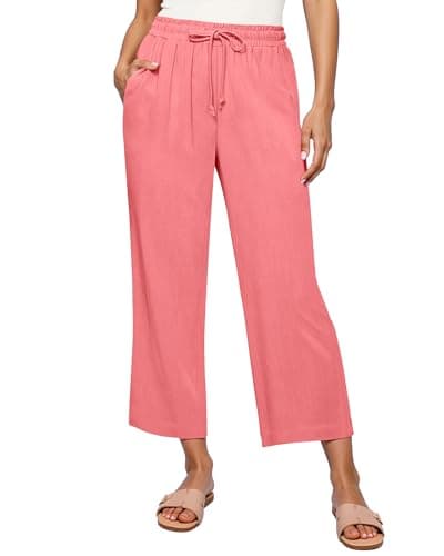 GRAPENT High-Waisted Wide Leg Linen Pants for Women Casual Summer Capris