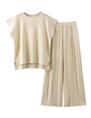 VATEAMI Women's High Waist Wide Leg Pullover Sweater Set