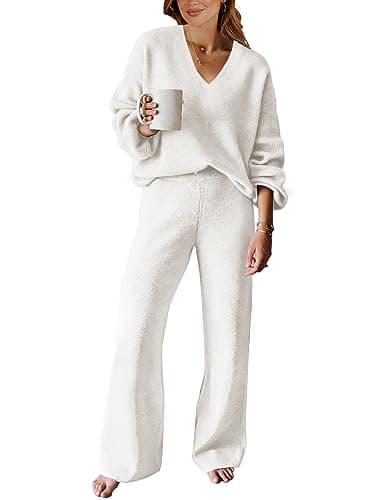 ANRABESS Women's Long Sleeve Cable Knit Sweater and Wide Leg Matching Tracksuit Set