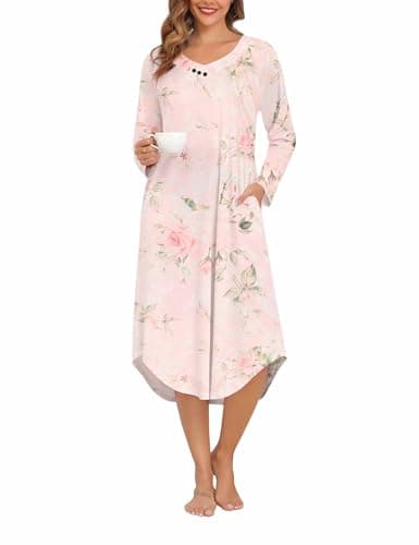 YOZLY Soft V-Neck Short Sleeve Nightgowns for Women with Pockets