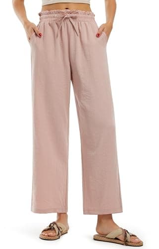 Libin Women's High Waist Wide Leg Imitation Linen Pants