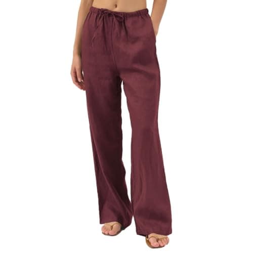 Amazhiyu Women's Pure Linen Summer Drawstring Pants with Pockets