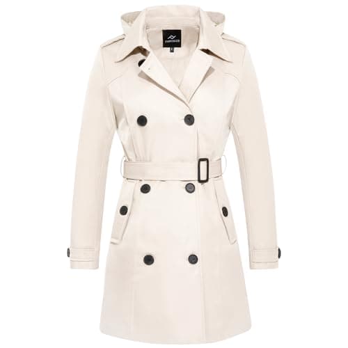FARVALUE Women's Waterproof Trench Coat with Removable Hood
