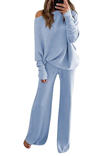 Linsery Women's One Shoulder Knit Sweater & Wide Leg Pants Set