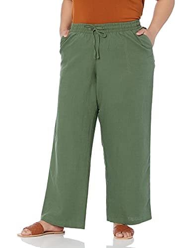 Amazon Essentials Plus Size Women's Linen Blend Wide Leg Drawstring Pant
