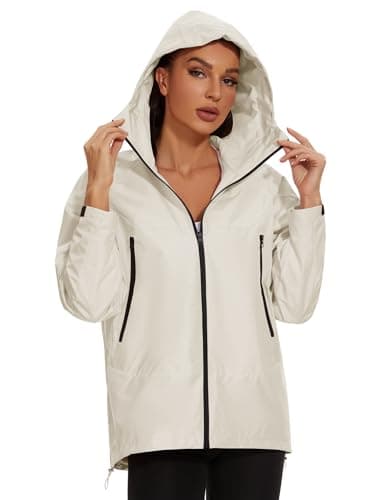 Avoogue Women's Loose Fit Waterproof Liner Rain Jacket with Hood