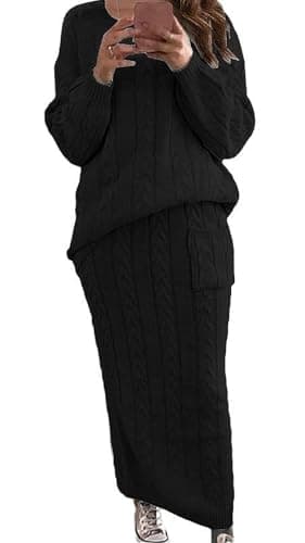 UTCOCO Women's Chunky Cable Knit Sweater & Skirt Set