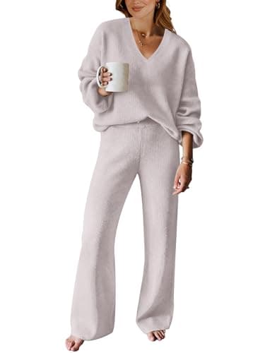 ANRABESS Women's Long Sleeve Cable Knit Sweater and Wide Leg Matching Tracksuit Set