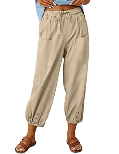 Wanzetaly Summer Cotton Linen Cropped Pants for Women