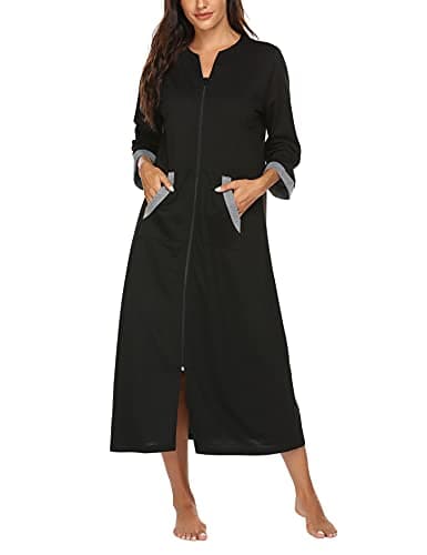 Ekouaer Women's Full Length Zipper Robe Sleepwear