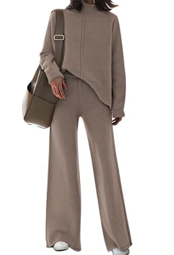 Linsery Women's High Neck Knitted Sweater & Wide Leg Pant Lounge Set