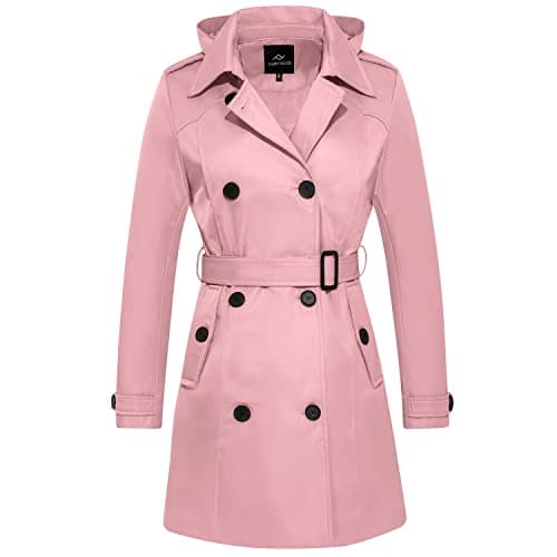 FARVALUE Women's Waterproof Trench Coat with Removable Hood