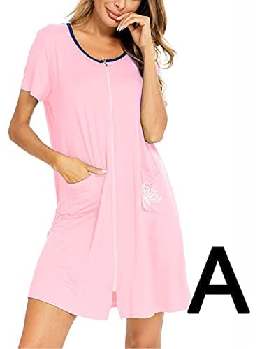 SWOMOG Women's Zip Up Lightweight Bathrobe with Pockets