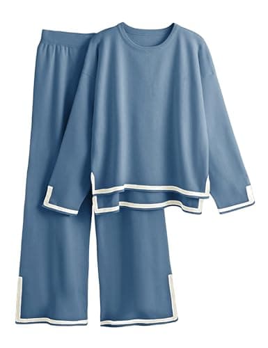 Refined title: Faleave Women's Knit 2-Piece Sweater Set with Long Sleeve Pullover and Wide Leg Pants