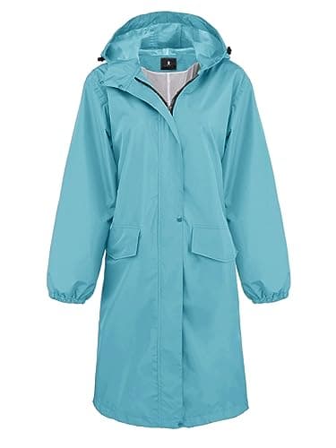 SaphiRose Women's Lightweight Waterproof Long Hooded Rain Jacket