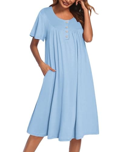 Ekouaer Women's Short Sleeve Nightgown with Pockets Floral Print