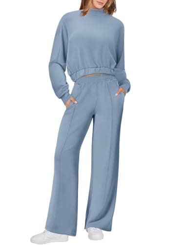 Womens Long Sleeve ZipUp Sweatshirt & Wide Leg Sweatpants Matching Set