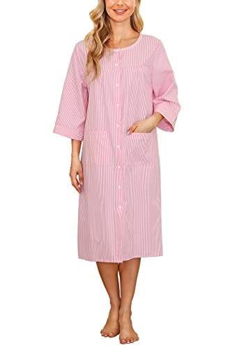 Women's Snap Front Nightgown with Pockets