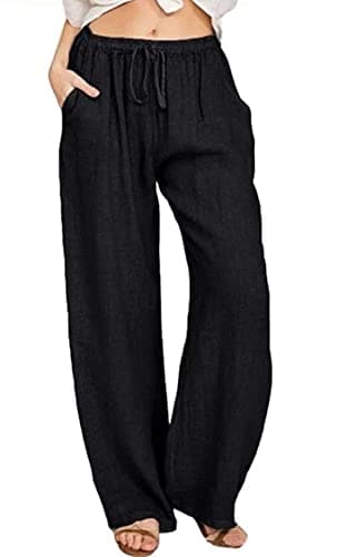 Loveimgs Women's Casual Wide Leg Lightweight Summer Linen Pants with Drawstring Waist